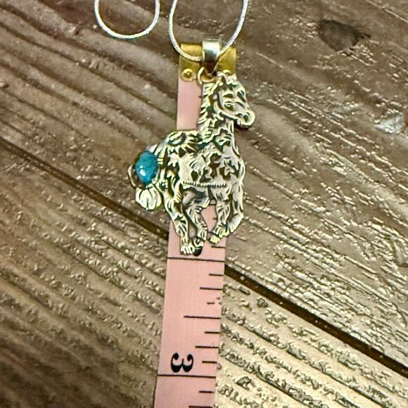 Spirit of the Mesa Sterling Horse Pendant Necklace with Turquoise Southwestern - Picture 4 of 5